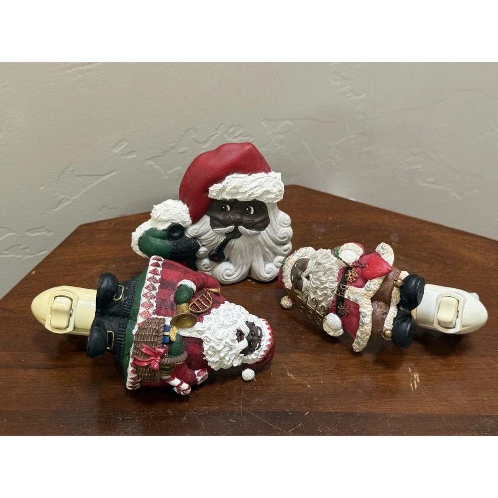 Vintage African American Black Santa Claus Plug In Night Light Lot of 3 WORKING